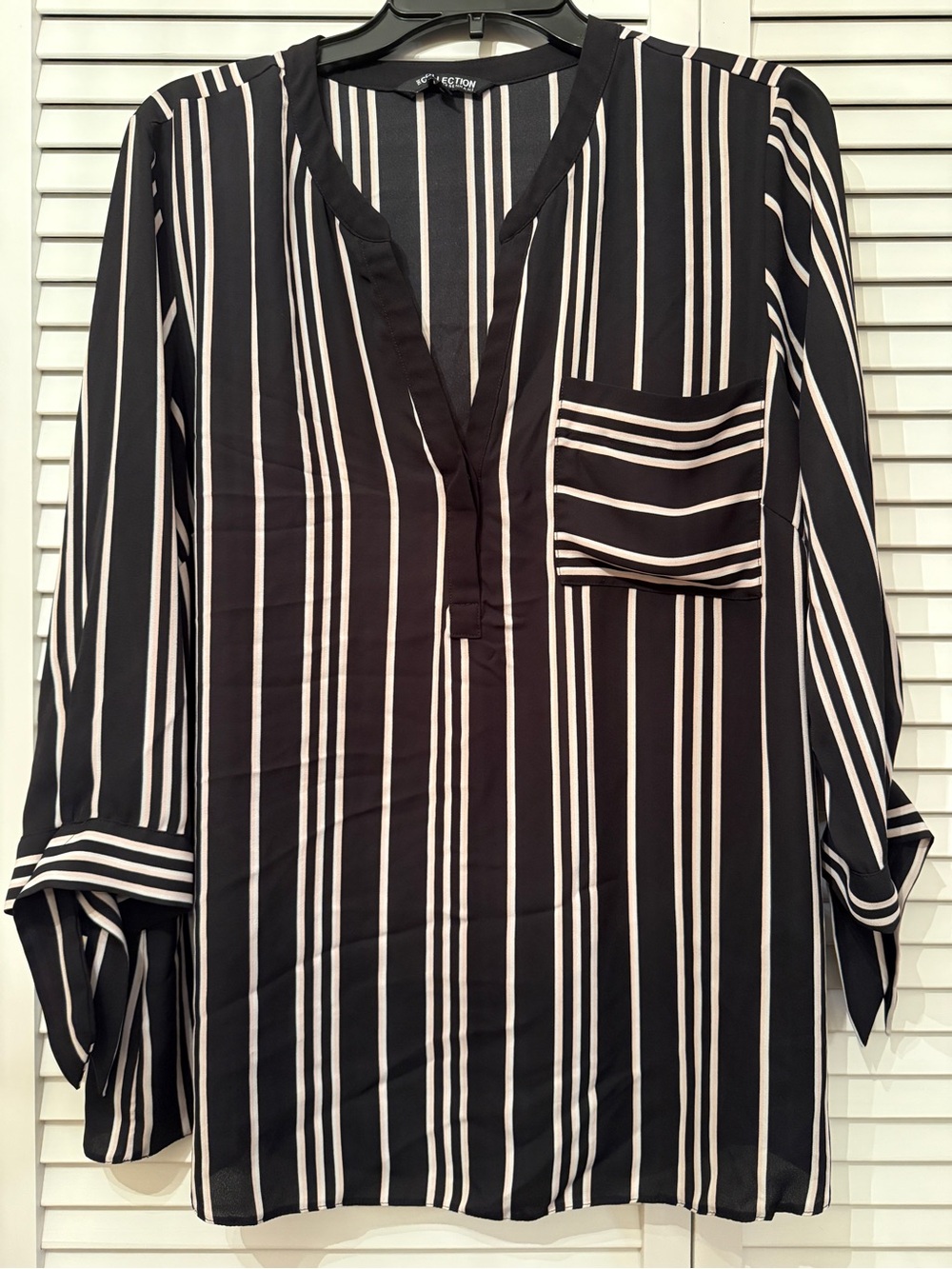 Vertical Stripe V-Neck Tunic in Black and White